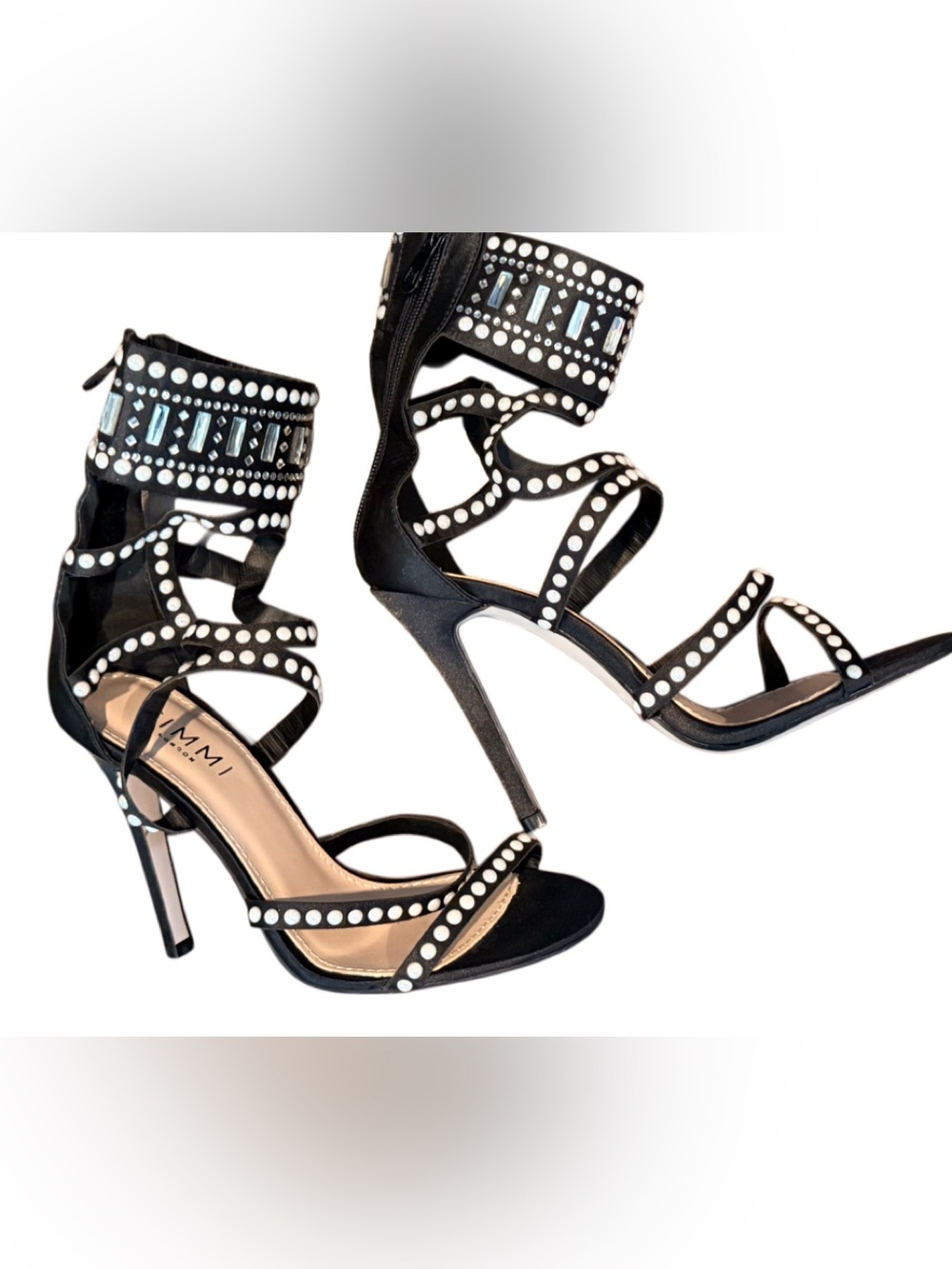 Black Studded Strappy High Heel Sandals